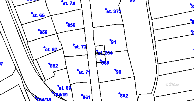 Parcela st. 204 v KÚ Hnojice, Katastrální mapa