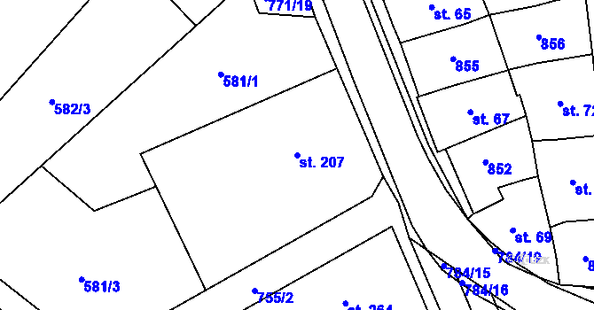 Parcela st. 207 v KÚ Hnojice, Katastrální mapa