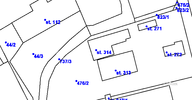 Parcela st. 314 v KÚ Hnojice, Katastrální mapa