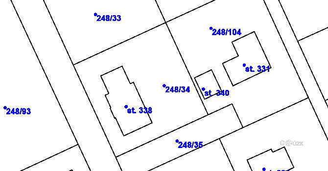 Parcela st. 248/34 v KÚ Hnojice, Katastrální mapa