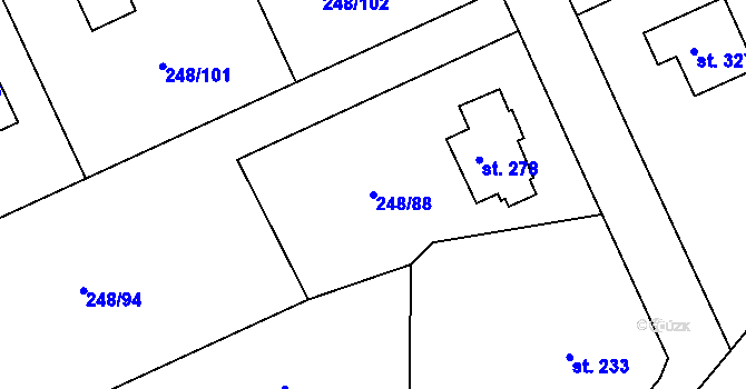 Parcela st. 248/88 v KÚ Hnojice, Katastrální mapa