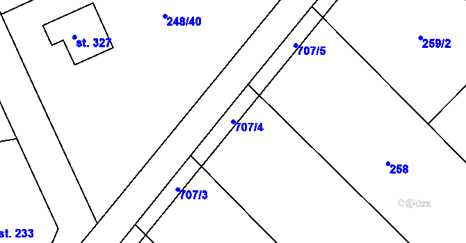 Parcela st. 707/4 v KÚ Hnojice, Katastrální mapa
