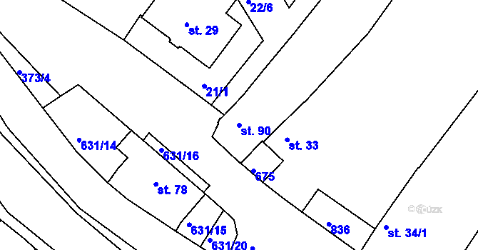 Parcela st. 90 v KÚ Hnojnice, Katastrální mapa