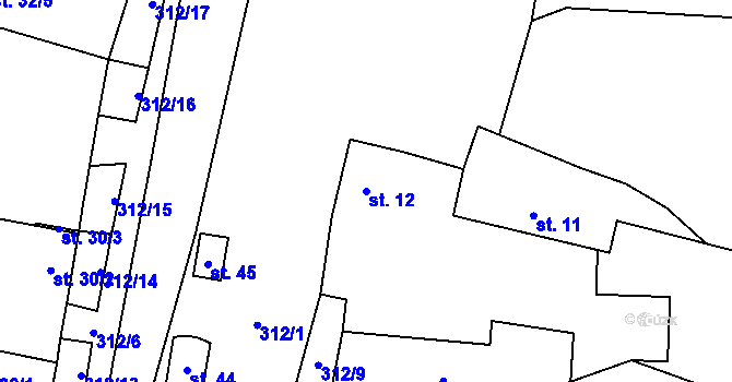 Parcela st. 12 v KÚ Židovice u Hnojnic, Katastrální mapa