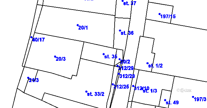 Parcela st. 35 v KÚ Židovice u Hnojnic, Katastrální mapa