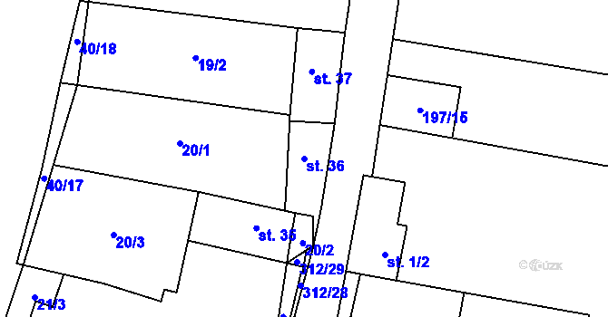 Parcela st. 36 v KÚ Židovice u Hnojnic, Katastrální mapa