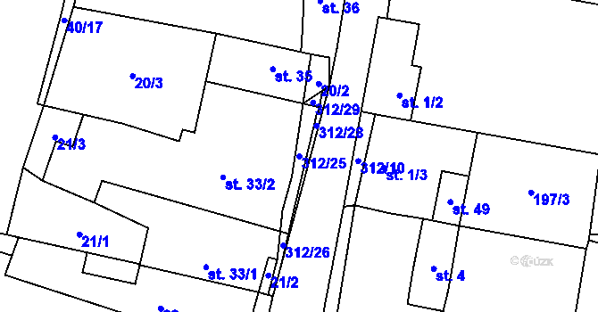 Parcela st. 312/25 v KÚ Židovice u Hnojnic, Katastrální mapa