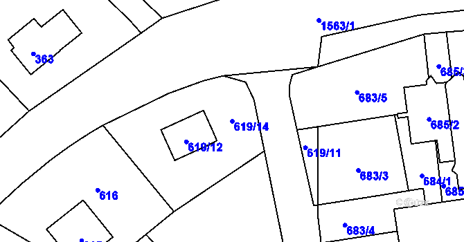 Parcela st. 619/14 v KÚ Hnojník, Katastrální mapa