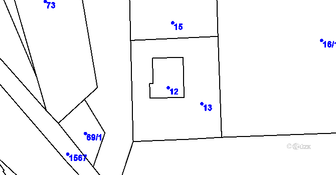 Parcela st. 12 v KÚ Hnojník, Katastrální mapa