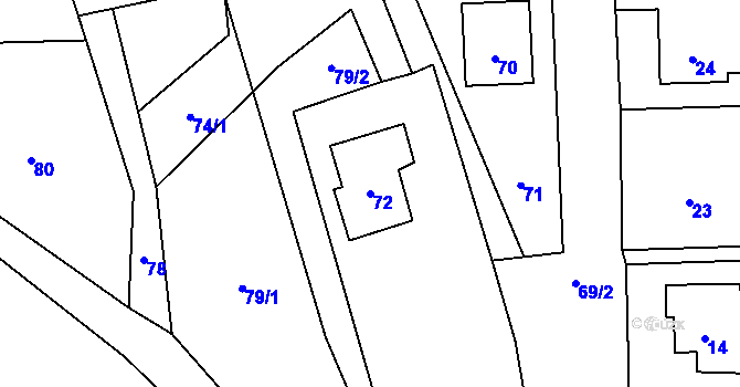 Parcela st. 72 v KÚ Hnojník, Katastrální mapa