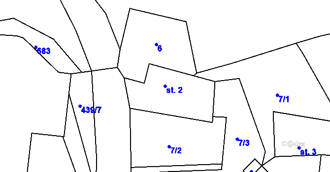 Parcela st. 2 v KÚ Hobšovice, Katastrální mapa