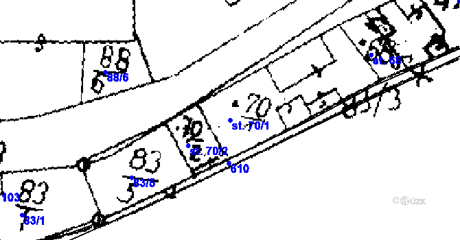 Parcela st. 70/1 v KÚ Hobšovice, Katastrální mapa