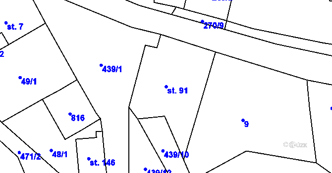 Parcela st. 91 v KÚ Hobšovice, Katastrální mapa