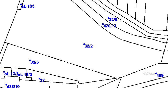 Parcela st. 32/2 v KÚ Hobšovice, Katastrální mapa
