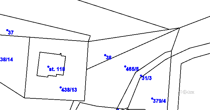 Parcela st. 38 v KÚ Hobšovice, Katastrální mapa