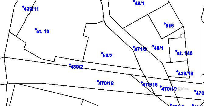 Parcela st. 50/2 v KÚ Hobšovice, Katastrální mapa