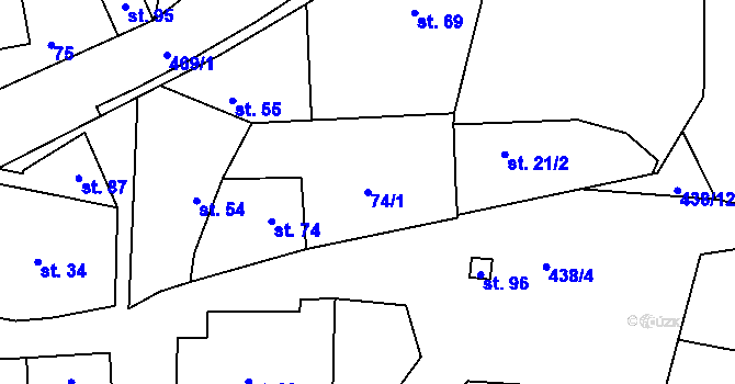 Parcela st. 74/1 v KÚ Hobšovice, Katastrální mapa