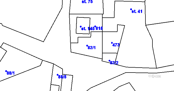 Parcela st. 82/1 v KÚ Hobšovice, Katastrální mapa