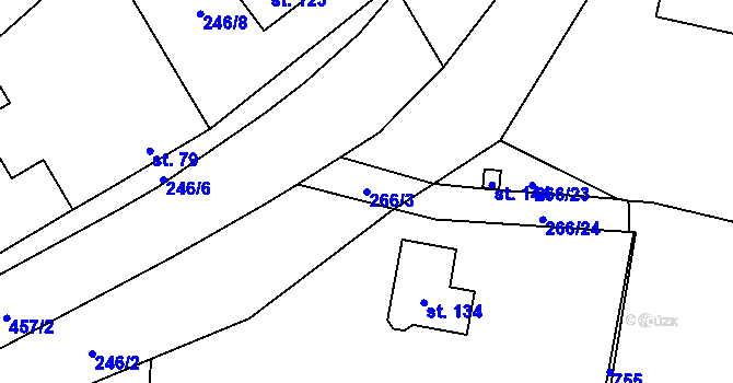 Parcela st. 266/3 v KÚ Hobšovice, Katastrální mapa