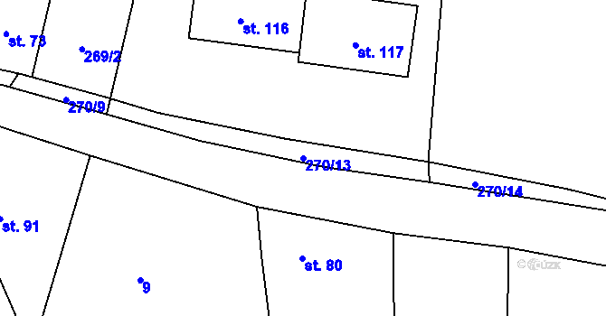 Parcela st. 270/13 v KÚ Hobšovice, Katastrální mapa