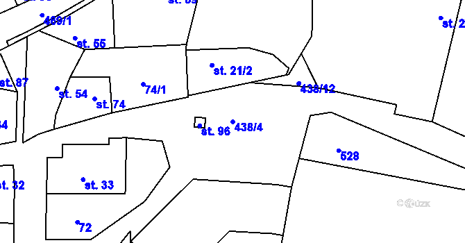 Parcela st. 438/4 v KÚ Hobšovice, Katastrální mapa