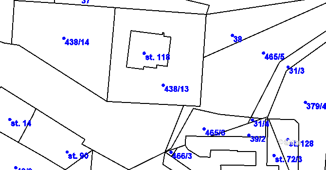 Parcela st. 438/13 v KÚ Hobšovice, Katastrální mapa