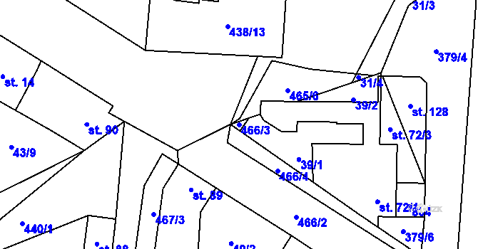Parcela st. 466/3 v KÚ Hobšovice, Katastrální mapa