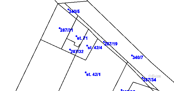 Parcela st. 42/4 v KÚ Skůry, Katastrální mapa