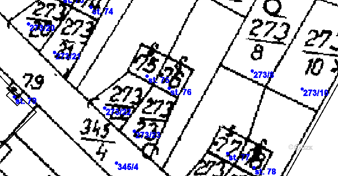 Parcela st. 76 v KÚ Skůry, Katastrální mapa