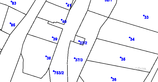 Parcela st. 37/2 v KÚ Hodějice, Katastrální mapa