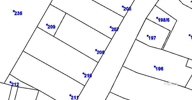 Parcela st. 208 v KÚ Hodějice, Katastrální mapa