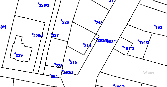Parcela st. 214 v KÚ Hodějice, Katastrální mapa