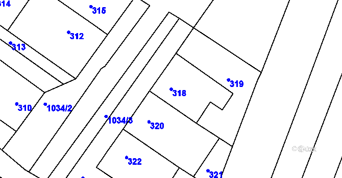Parcela st. 318 v KÚ Hodějice, Katastrální mapa