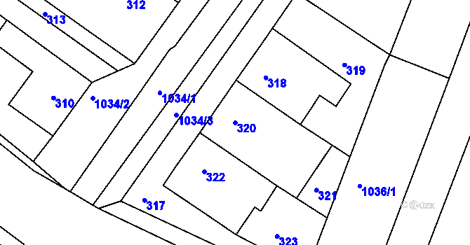Parcela st. 320 v KÚ Hodějice, Katastrální mapa