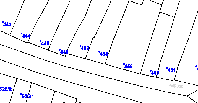 Parcela st. 454 v KÚ Hodějice, Katastrální mapa