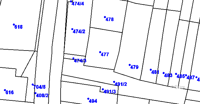 Parcela st. 477 v KÚ Hodějice, Katastrální mapa