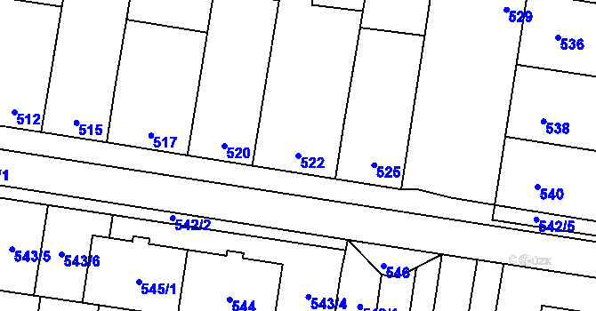 Parcela st. 522 v KÚ Hodějice, Katastrální mapa