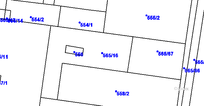 Parcela st. 565/16 v KÚ Hodějice, Katastrální mapa