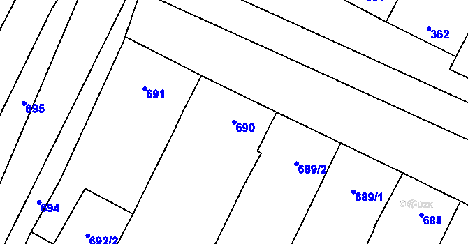 Parcela st. 690 v KÚ Hodějice, Katastrální mapa