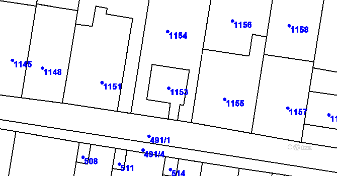 Parcela st. 1153 v KÚ Hodějice, Katastrální mapa