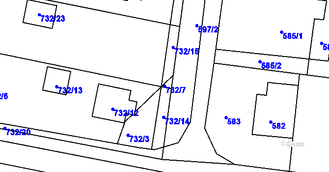 Parcela st. 732/7 v KÚ Hodějice, Katastrální mapa