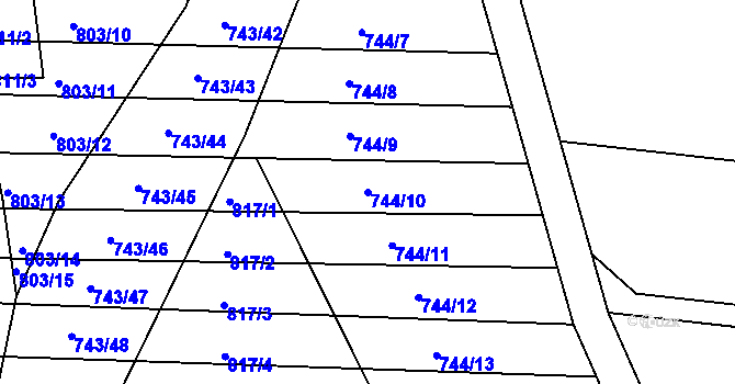 Parcela st. 744/10 v KÚ Hodějice, Katastrální mapa
