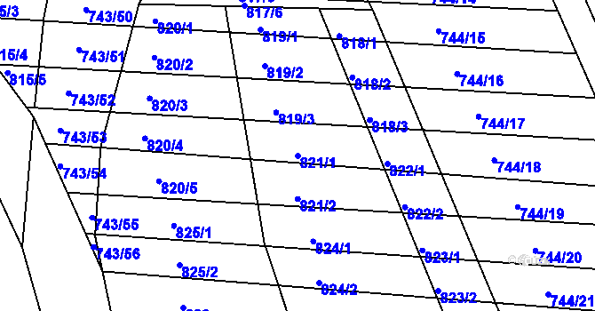 Parcela st. 821/1 v KÚ Hodějice, Katastrální mapa
