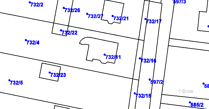 Parcela st. 732/11 v KÚ Hodějice, Katastrální mapa