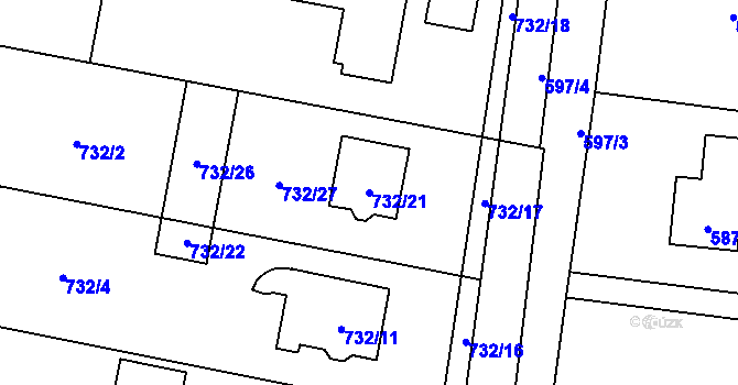 Parcela st. 732/21 v KÚ Hodějice, Katastrální mapa
