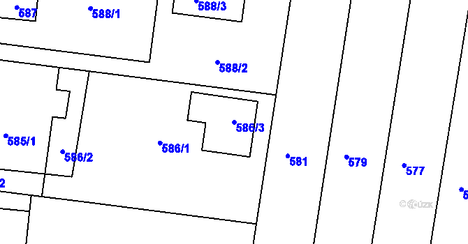 Parcela st. 586/3 v KÚ Hodějice, Katastrální mapa