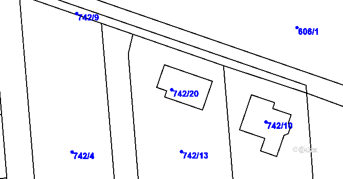 Parcela st. 742/20 v KÚ Hodějice, Katastrální mapa
