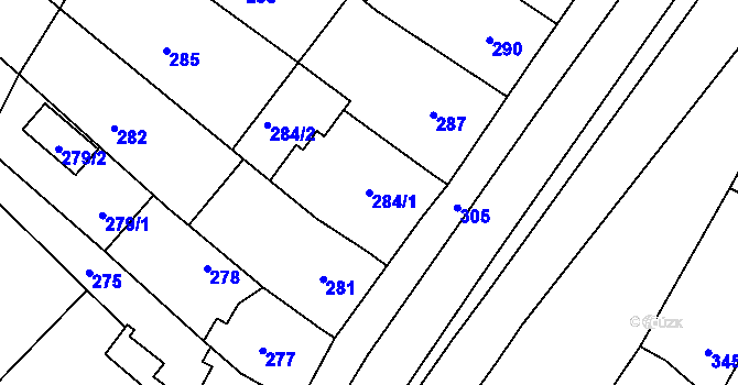 Parcela st. 284/1 v KÚ Hodějice, Katastrální mapa