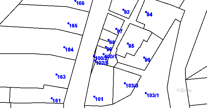 Parcela st. 100/1 v KÚ Hodějice, Katastrální mapa