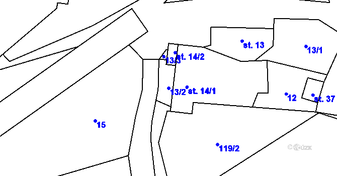 Parcela st. 13/2 v KÚ Hodějovice, Katastrální mapa